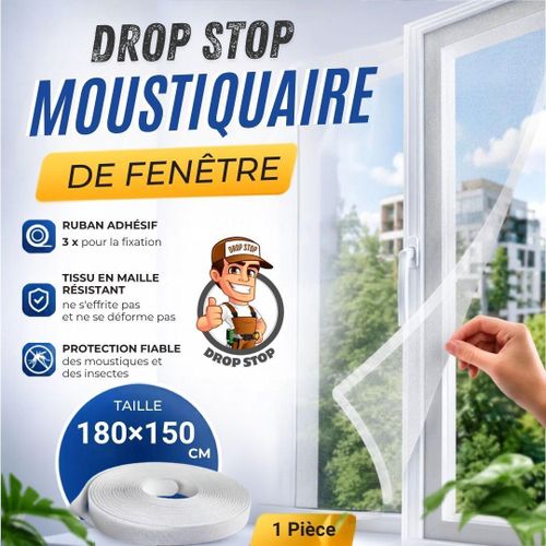 Moûtteur pour une fenêtre avec velcro, autocollant, moustiquaire sans cadre, pour fenêtres en plastique et bois, balcon et cottage, Moustiquaire 180 x 150cm, Blanc-