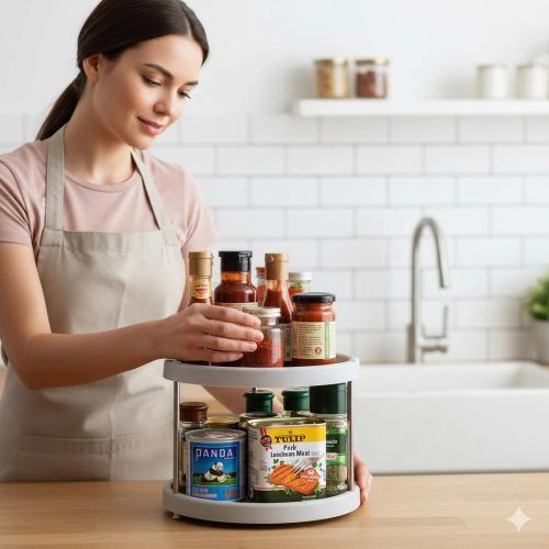 Support à Épices Tournant 2 Étages – Rangement Cuisine Pratique, Compact et Multifonction