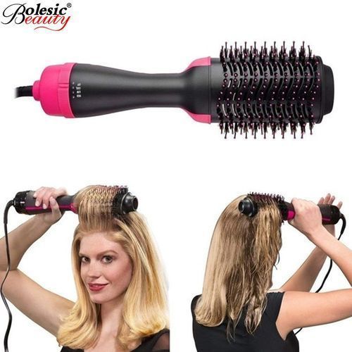 Une étape sèche-cheveux et volumateur 3-en-1 brosse à lisser les ions négatifs Salon et peigne à cheveux bouclés réduire les frisottis et sèche-cheveux statiqueBlack