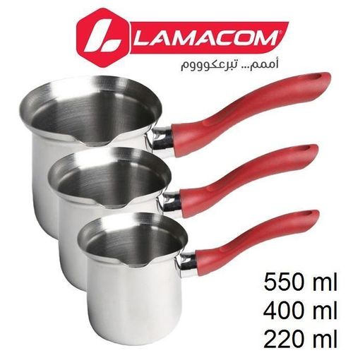Set de 3 Casseroles à Café En Inox, Pot à lait, café, beurre ou cappuccino 550, 400, 220 ml
