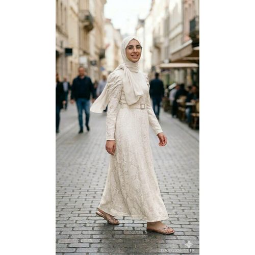 Robe Longue en Dentelle Florale Nude – Élégance & Distinction-Turkey