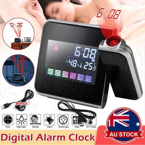 Horloge Réveil Numérique LED à Projection Murale et Plafond - Station Météo avec Thermomètre, Hygromètre et Calendrier - Réveil Intelligent pour Table de Chevet
