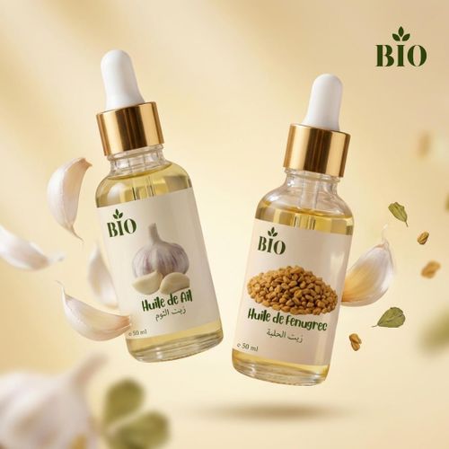 Huile de ail 50 ml & Huile de fenugree 50 ml huile végétale nutrition éclat