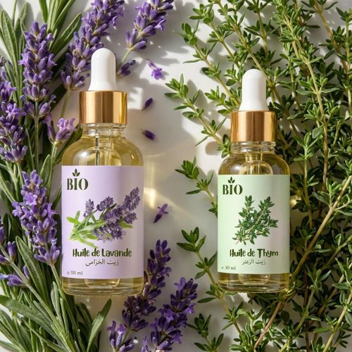 Ensemble Huile de lavande 50 ml et Huile de thym 30 ml usage peau cheveux