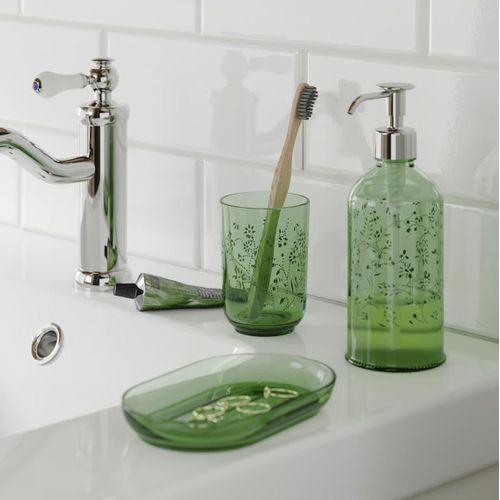 Ensemble Accessoires Salle de Bain 3 Pices - Verre Translucide Vert meraude
