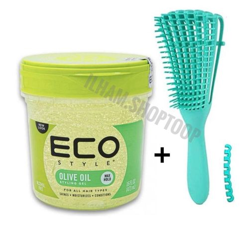 Gel coiffant en huile d'olive 473ml+Brosse Octopus Verte