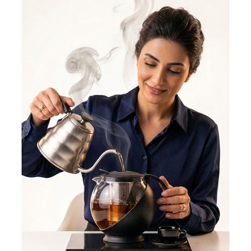 Théière et Cafetière Élégante en Verre avec Infuseur – Modèle 125 (750ml), Noir