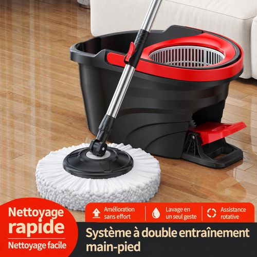 Spin Mop 360° Turbo avec Seau Essoreur en Inox Nettoyage Rapide et Sans Effort