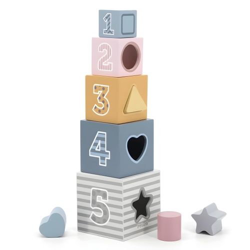 Blocs Emboîtables et Empilables en Bois Éducatif - Apprentissage Formes et Nombres pour Bébés - Multicolore, Dès 12 Mois