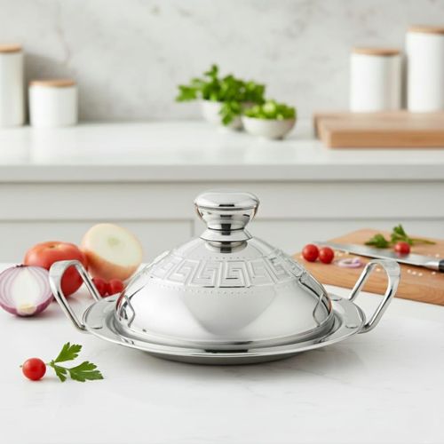 طاجين من الستانلس ستيل، مقاوم للصدأ، مصمم للاستخدام المتعدد، مناسب لجميع مصادر الحرارة، 33 سم