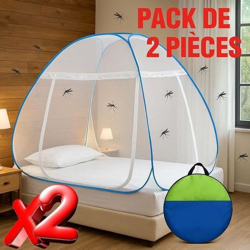 pack de 2 Moustiquaires Pliables -Lot de 2 Anti-Moustiques pour Lit Double – Protection Bébé & Adulte – Structure Métallique Résistante – Facile à Installer et Ranger