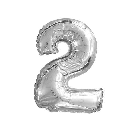 Ballons Aluminium Argent Anniversaire Chiffre 2 ans