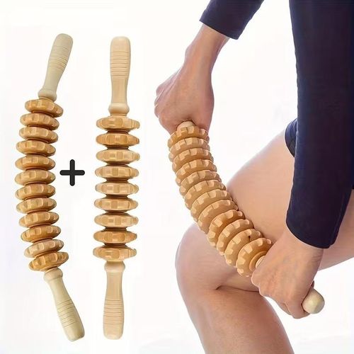 Lot de 2 rouleaux de massage en bois – Anti-cellulite & drainage corporel