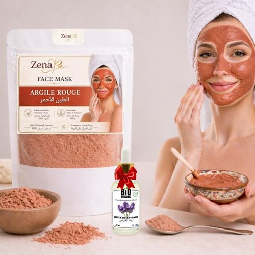 Argile rouge pure 200g soin facial premium + huile de Lavande 30ml gratuit