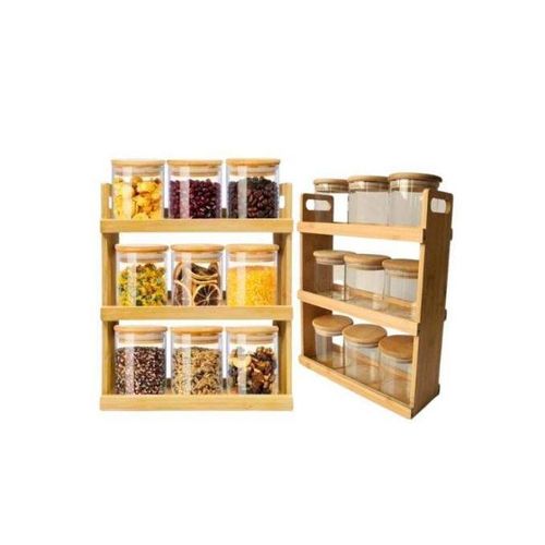 9 Boites à épices hermétique en verre support en bambou Pots à épices