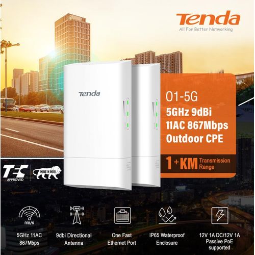2 CPE Pont WiFi Extérieur 5GHz 867Mbps, 1KM Pont WiFi Ethernet Point à Point Longue Portée, Plug and Play, 2X Bridge WiFi IP65, PoE Passif, sans Fil CPE pour Ferme Garage Bâtiment etc (O1-5G)