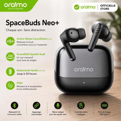 SpaceBuds Neo+ Réduction de Bruit Active ANC, Sound360 Spatial Audio, 30 Heures d'Autonomie, OTW-323P
