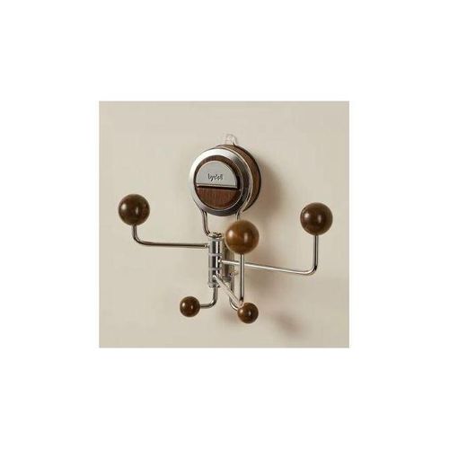 Porte-Manteau Mural Rotatif en Acier Inoxydable – 5 Crochets – Design Bois