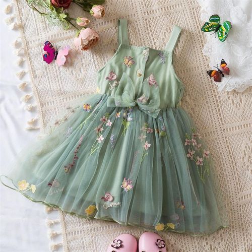 Robe Tutu en Maille Bouffante pour Bébé Fille, Tenue de Princesse à Bretelles Brodées