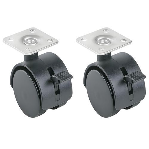 Roue Pivotante - Double Roue avec Plaque et Frein - Mobilier et Équipement - 40 mm - Lot de 2