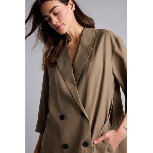 Blazer oversize en lin mélangé à col tailleur
