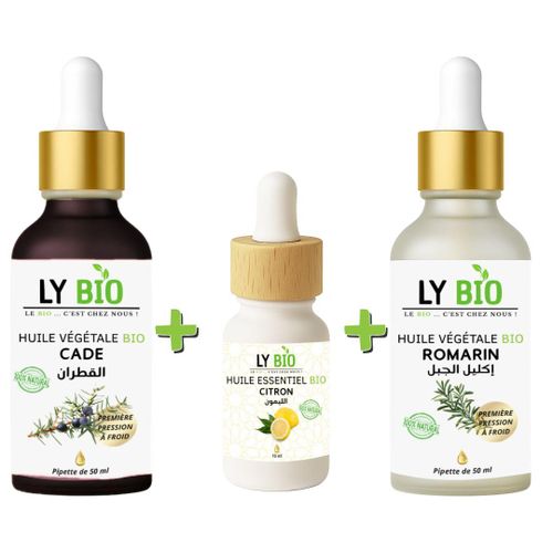 PACK HUILE CADE 50ML - PIPETTE HUILE ESSENTIEL CITRON 10ML HUILE ROMARIN 50ml - PIPETTE