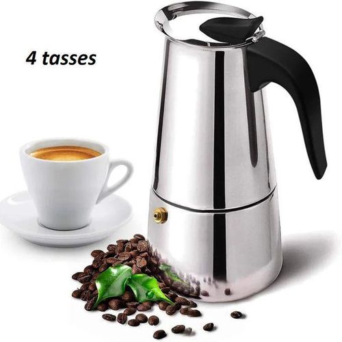Espresso maker 4 Tasses, cafetière Portable haut moka acier inoxydable