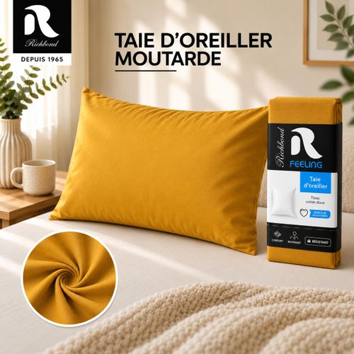 Taie d'Oreiller 70x50 En Cotonelle - Tissu Doux, Anti-Allergique et Facile à Entretenir - Moutarde