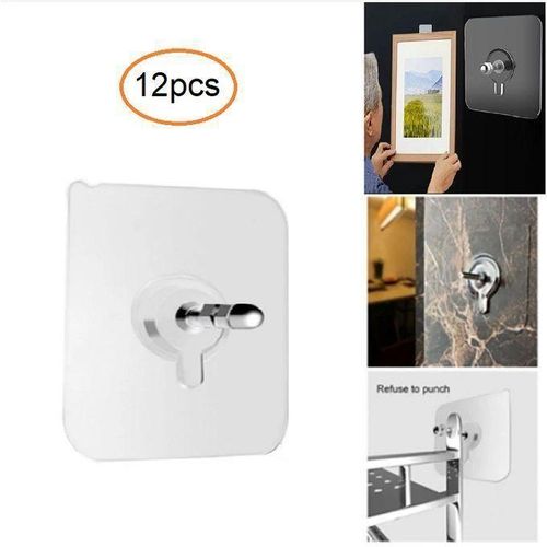 Lot de 12 Crochet mural auto-adhsif transparent pas de perage