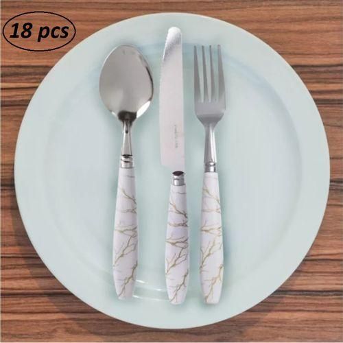 Ensemble de 18 Pièces de Couverts en Acier Inoxydable - Style Marbre Blanc Élégant