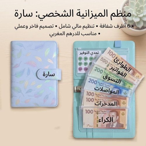 منظم الميزانية من الجلد الصناعي مع 6 أظرف نقدية – دفتر تخطيط المصاريف وإدارة المال قابل لإعادة التعبئة – مفكرة تنظيم الادخار