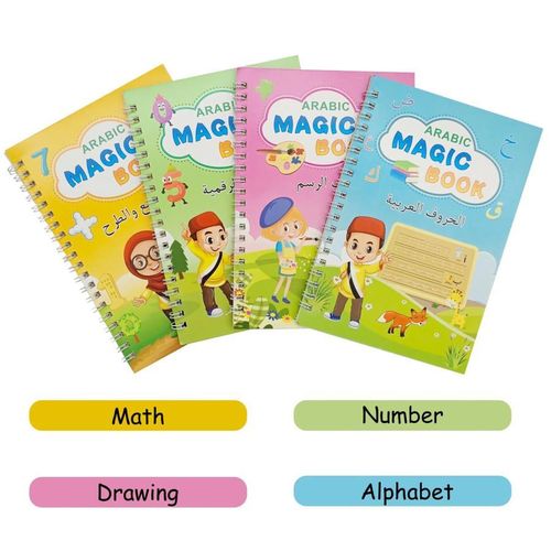 4 Livres de Pratique Magique 3D Réutilisables pour Enfants – Cahiers d'Écriture