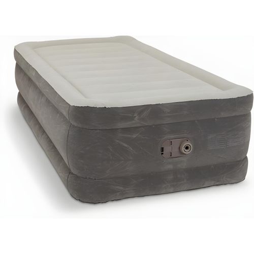Matelas Gonflable - Confort Flocqué - Lit d'Appoint pour Camping & Voyage - Gris/Beige 97x191x46 cm