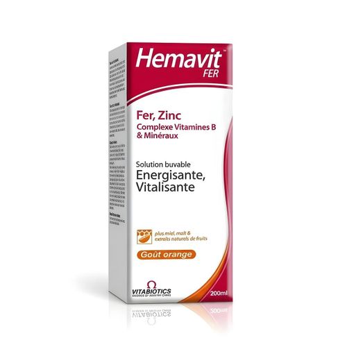 Hemavit Fer - Fer Zinc Complexe Vitamines B Minraux - nergie Vitalit - Solution Buvable Got Orange 200ml