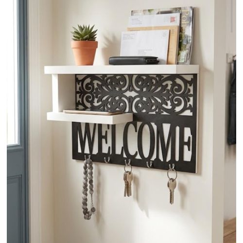Porte-clés mural en bois mdf ,avec tableau noir décoratif