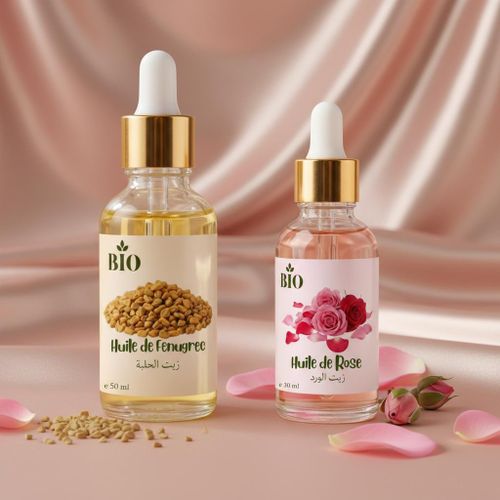 Lot Huile de fenugree 50 ml et Huile de rose 30 ml usage peau cheveux