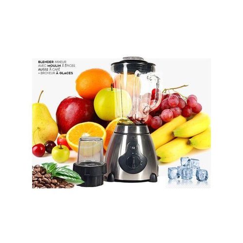 Kenz Blender Mixeur Verre A Reliefs +MoulineXette Épices + Broyeur à Glaces
