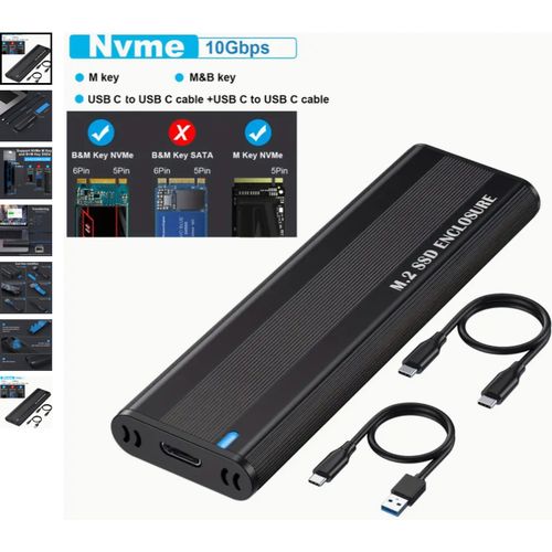 boite M.2 NVMe SSD Enclosure10Gbps, USB 3.1 Gen 2 to NVMe PCI-E M.2 SSD Case