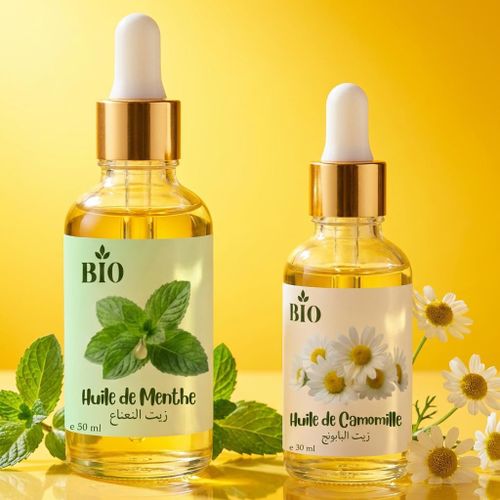 Pack x2 Huile de Menthe 50 ml et Huile de Camomille 30 ml soin nutrition