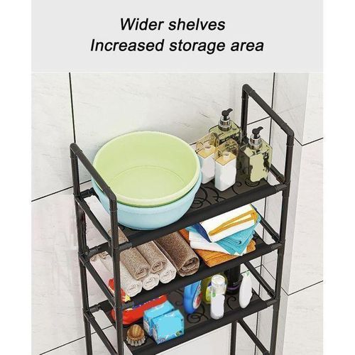 Étagère de Rangement Salle de Bain, Support WC Suspendu, Meuble Gain de Place au-dessus des Toilettes, Étagère Sol au Plafond, Organisateur Salle de Bain, Rangement Vertical pour Accessoires