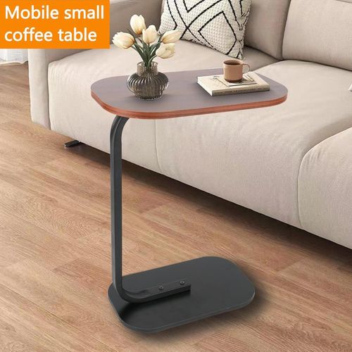Table d'appoint mobile, table basse de salon avec cadre en métal, table de chevet pour les petits espaces, table basse rétro exquise, adaptée pour le salon, la chambre, le balcon (noyer)