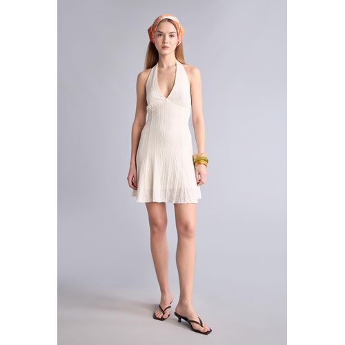Robe en maille à manches courtes Coupe évasée Femme Écru