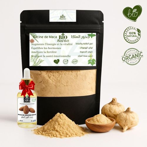 Poudre de maca bio énergie naturelle 250 g + huile de Amande douce 30ml gratuit