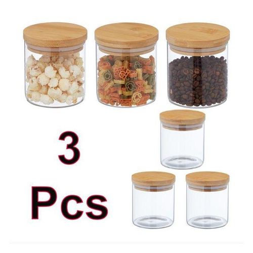 Lot de 3 Bocaux en Verre avec Couvercle en Bambou – Hermétiques, Écologiques et Réutilisables pour Cuisine, Café, Épices et Pâtes