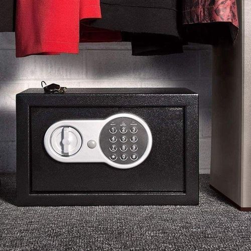 Coffre Fort à Serrure Électronique Avec Code PIN et 2 Clés, Fixations Murales et au sol 20×31×20cm