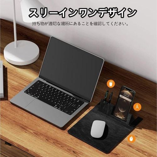 DeskMate أسود أنيق – لوحة فأرة متعددة الوظائف 3 في 1