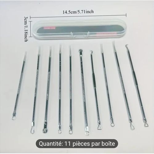 Extracteur Points Noirs 11 Pièces, Outils Professionnels pour l'acné, Pince à épiler en Acier Inoxydable pour les Imperfections du Visage, Convient aux Femmes et aux Hommes