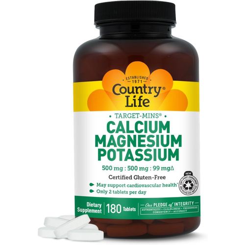 Country Life, Target-Mins®, Calcium Magnésium Potassium, 180 comprimés