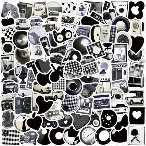 60pcs INS Black & White Goods Car Heart Stickers