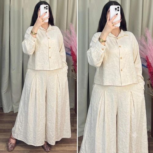 Ensemble Femme 2 Pièces en Tissu Lin – Élégance Intemporelle et Confort Absolu - Ref 132 - Blanc Casse